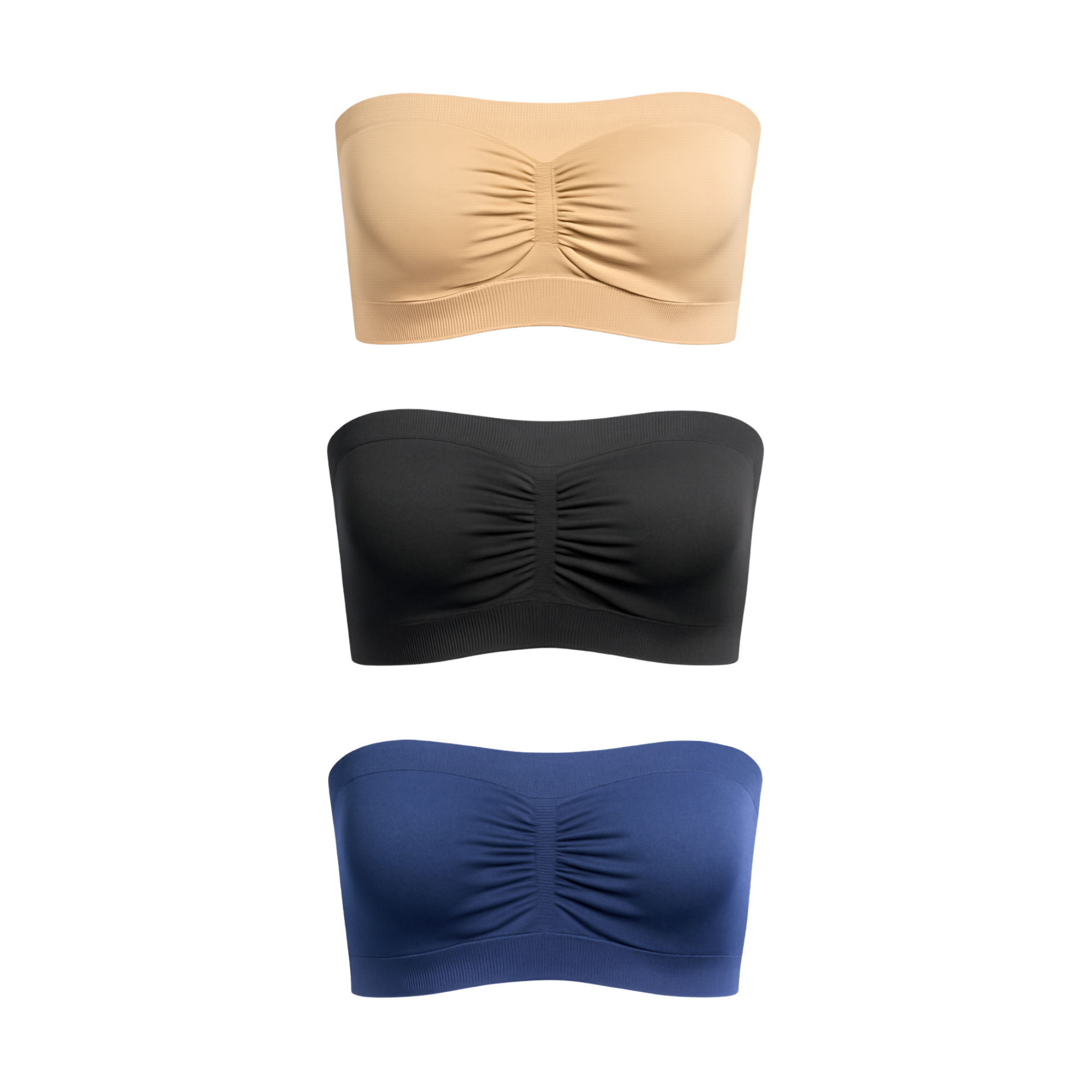 Munns & Mars Bundle of Seamless Non-Padded Tube Bra Combo Black-Blue-Beige