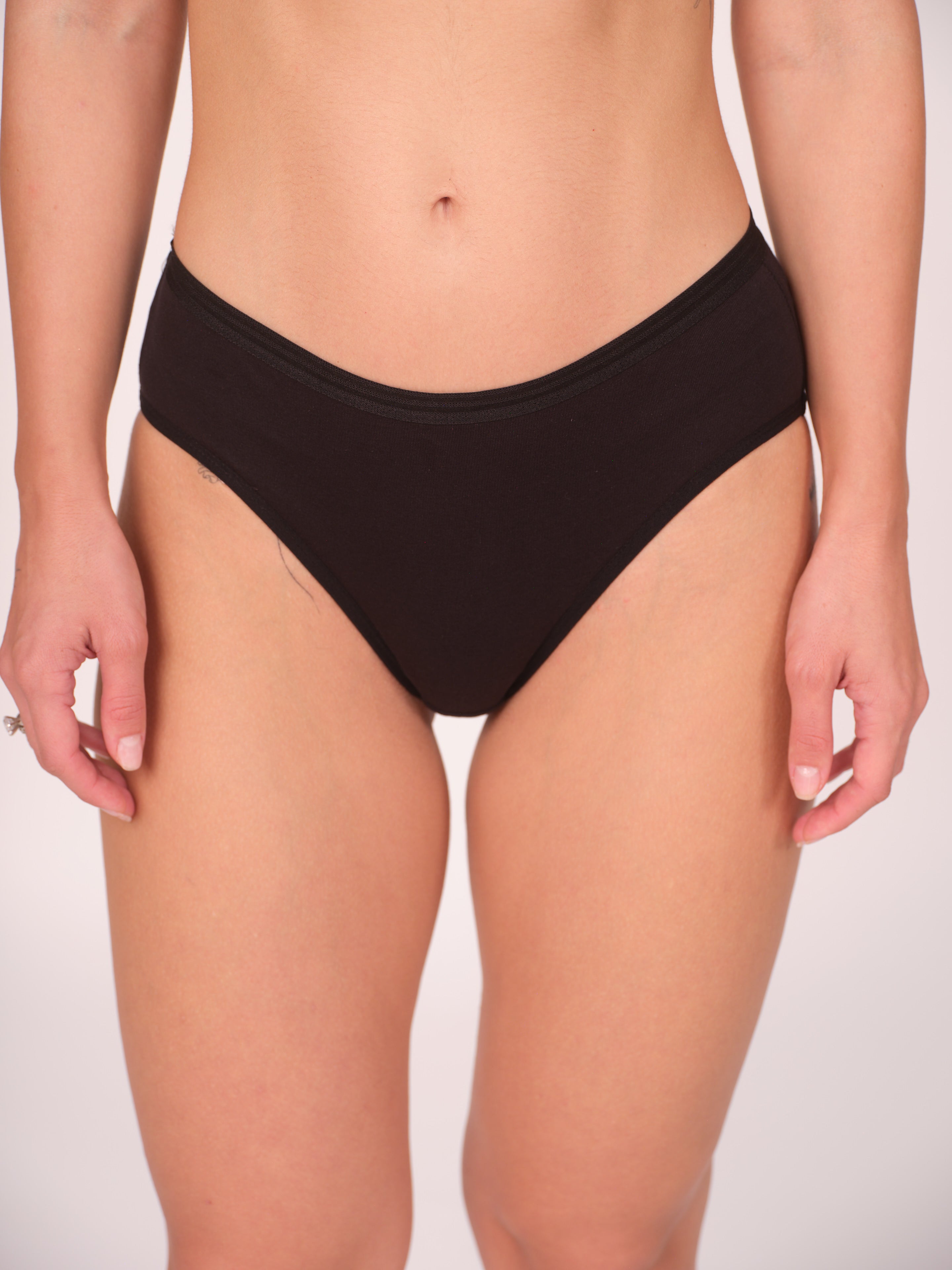 Mid Waist Hipster Panty With Outer Elastic Bundle Of 5 - (2 Baby Pink, Sky Blue, Black & Beige)