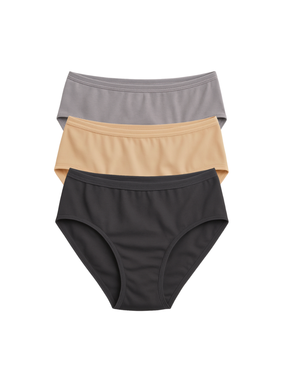 Mid Waist Hipster Panty With Outer Elastic Bundle Of 3 - ( Grey, Black & Beige)