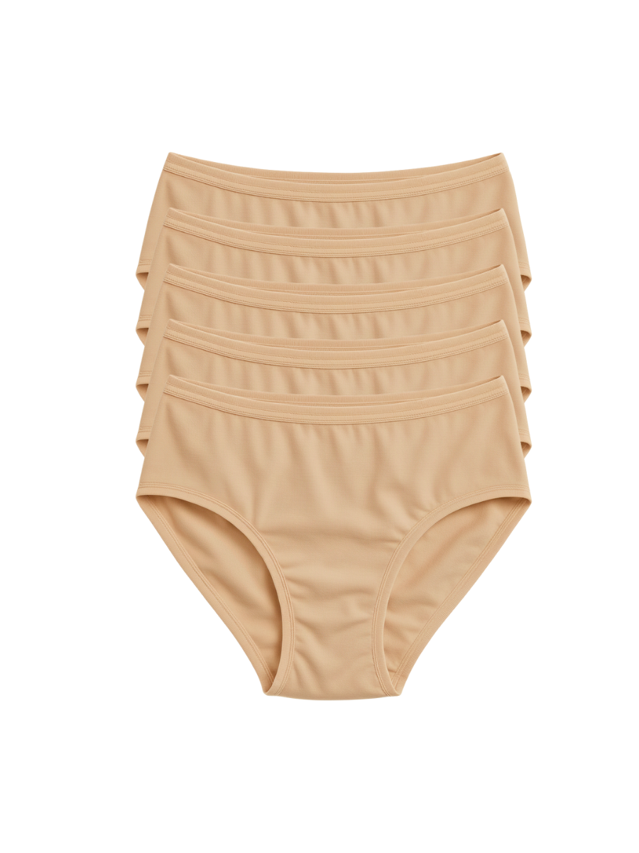 Mid Waist Hipster Panty With Outer Elastic Bundle Of 5 - ( 5 Beige )