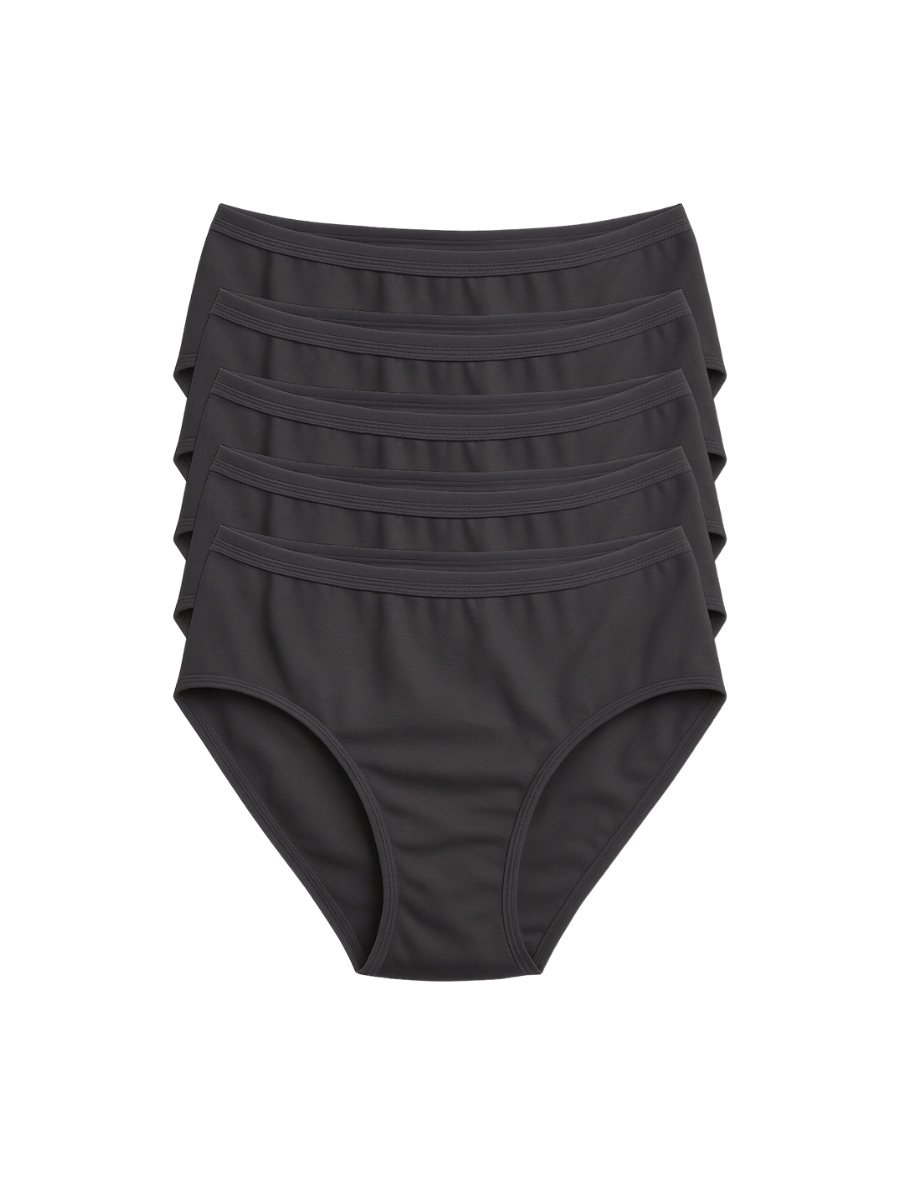 Mid Waist Hipster Panty With Outer Elastic Bundle Of 5 - ( 5 Black)