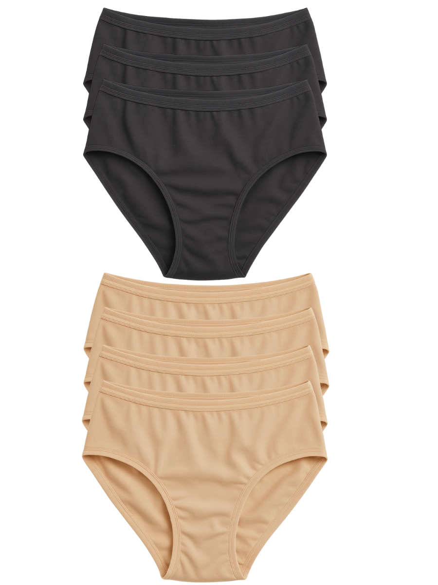 Mid Waist Hipster Panty With Outer Elastic Bundle Of 7 - ( 4 Beige 3 Black )