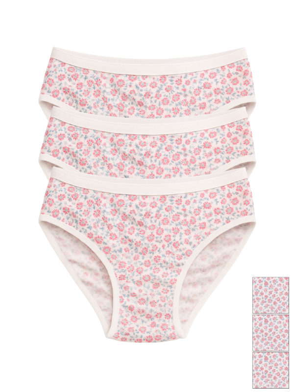 Mid Waist Hipster Panty Bundle Floral Print With Outer Elastic- White (Pack Of 3)
