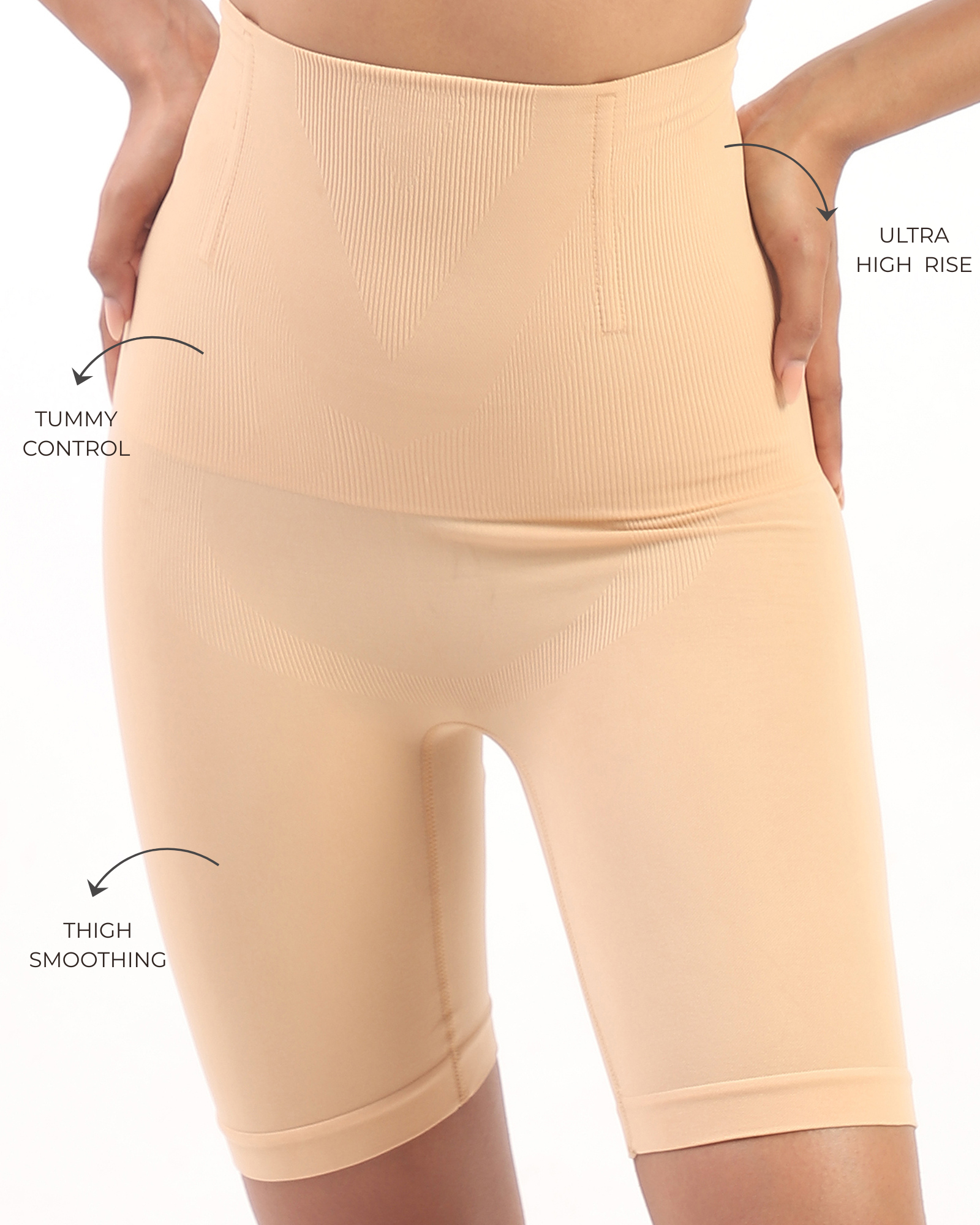 Annie – High Waist Sculpting Shorts in Beige