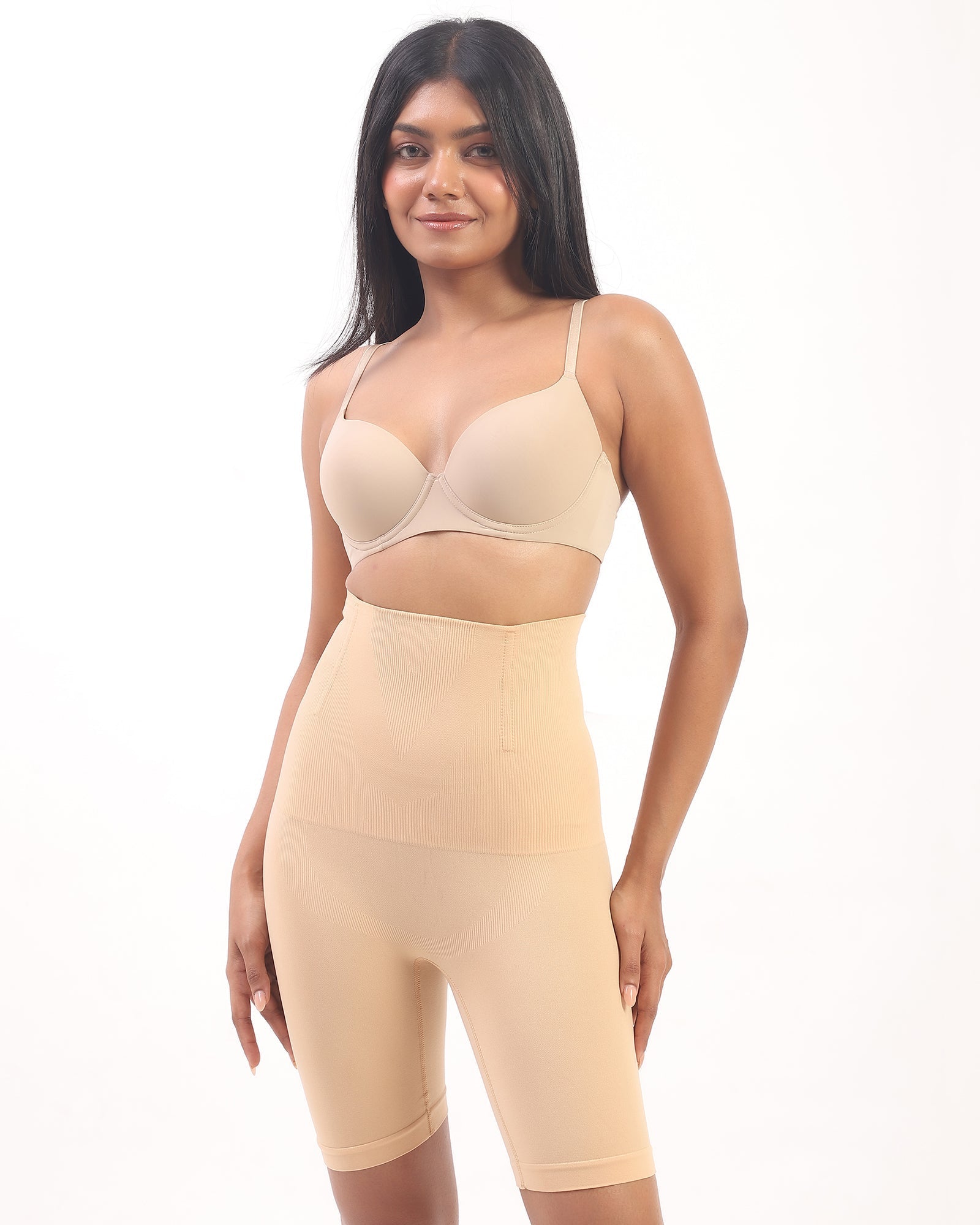 Annie – High Waist Sculpting Shorts in Beige