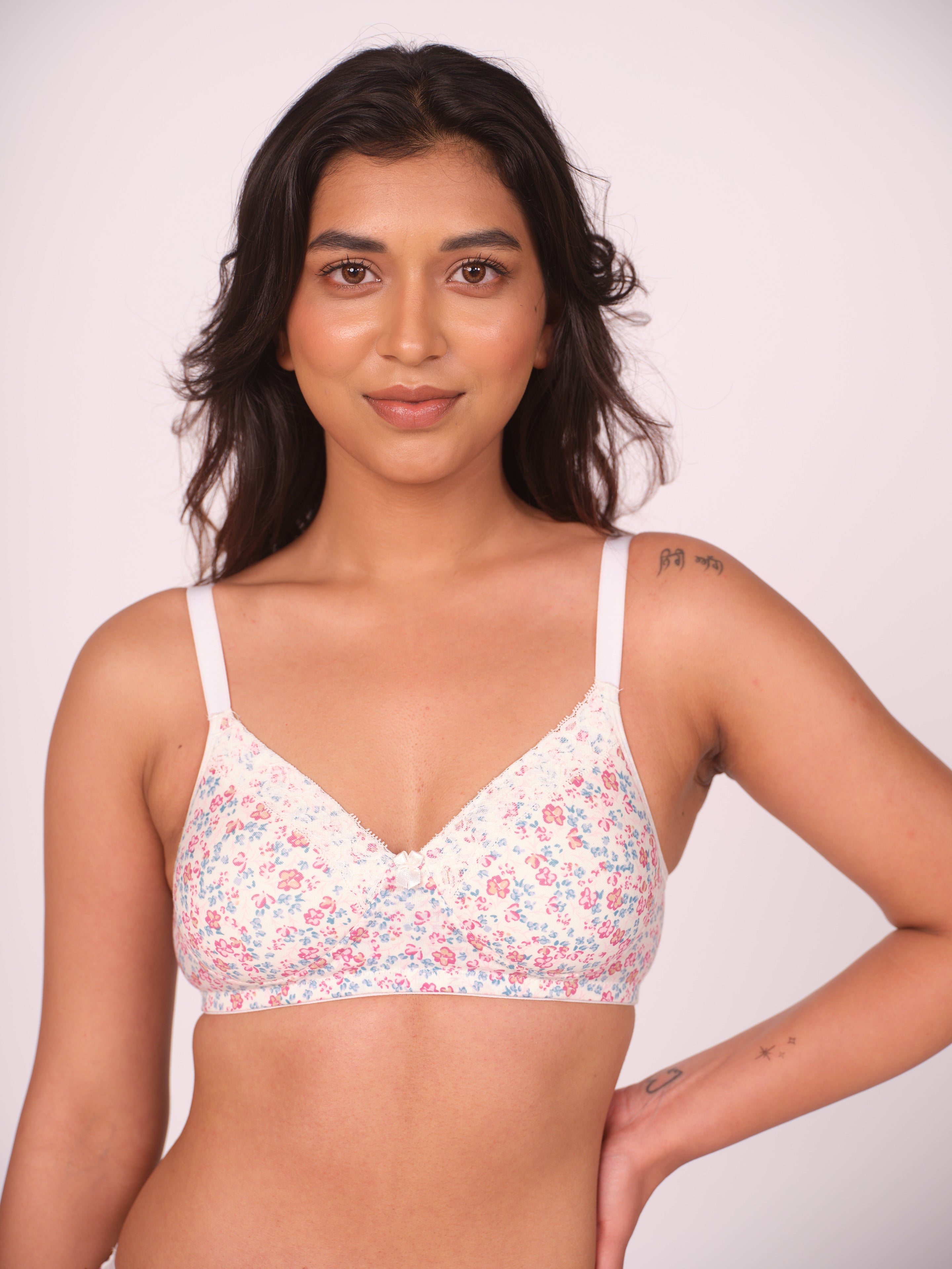 Lightly Padded T-Shirt Bra Floral Print - White