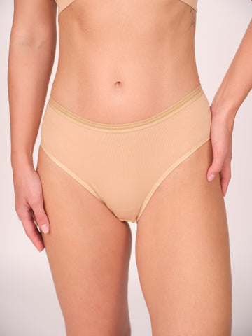 Mid Waist Hipster Panty With Outer Elastic Bundle Of 5 - ( 5 Beige )
