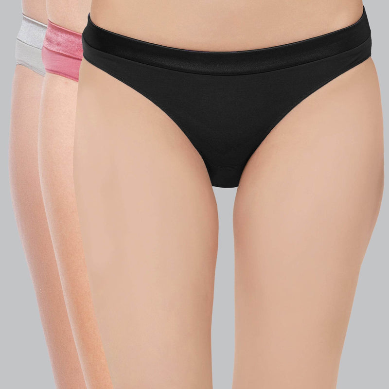 SOIE Woman - Low Rise Cotton Spandex Bikini (Assorted Pack of 3) - Panty -for Women