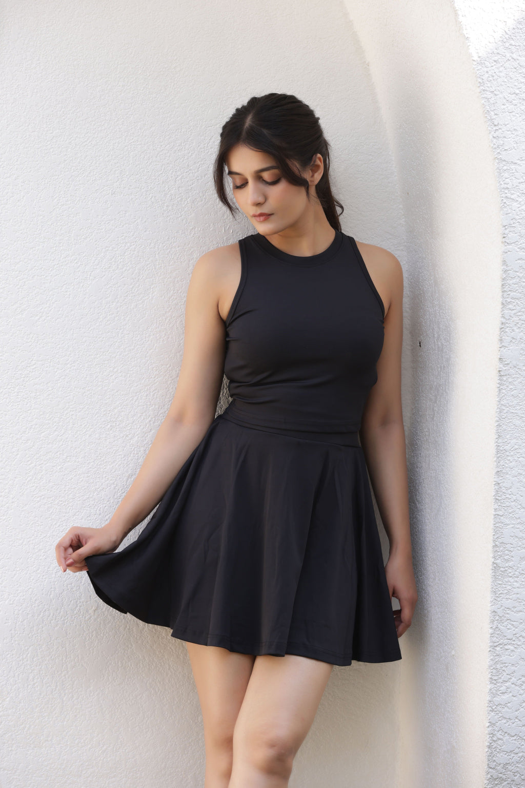 The Veronica 2-in-1 High-Waisted Active Skort Set - Black