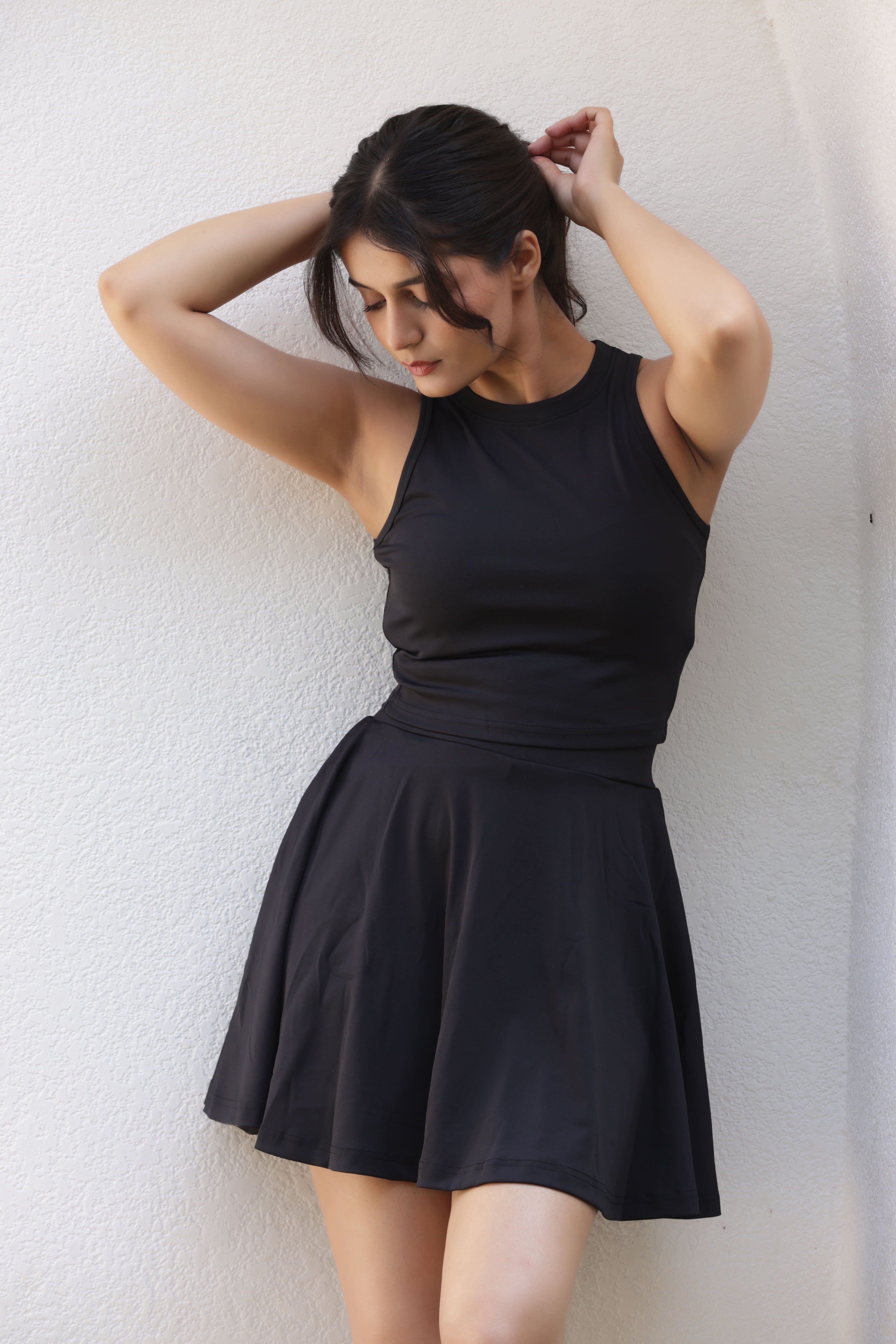 The Veronica 2-in-1 High-Waisted Active Skort Set - Black