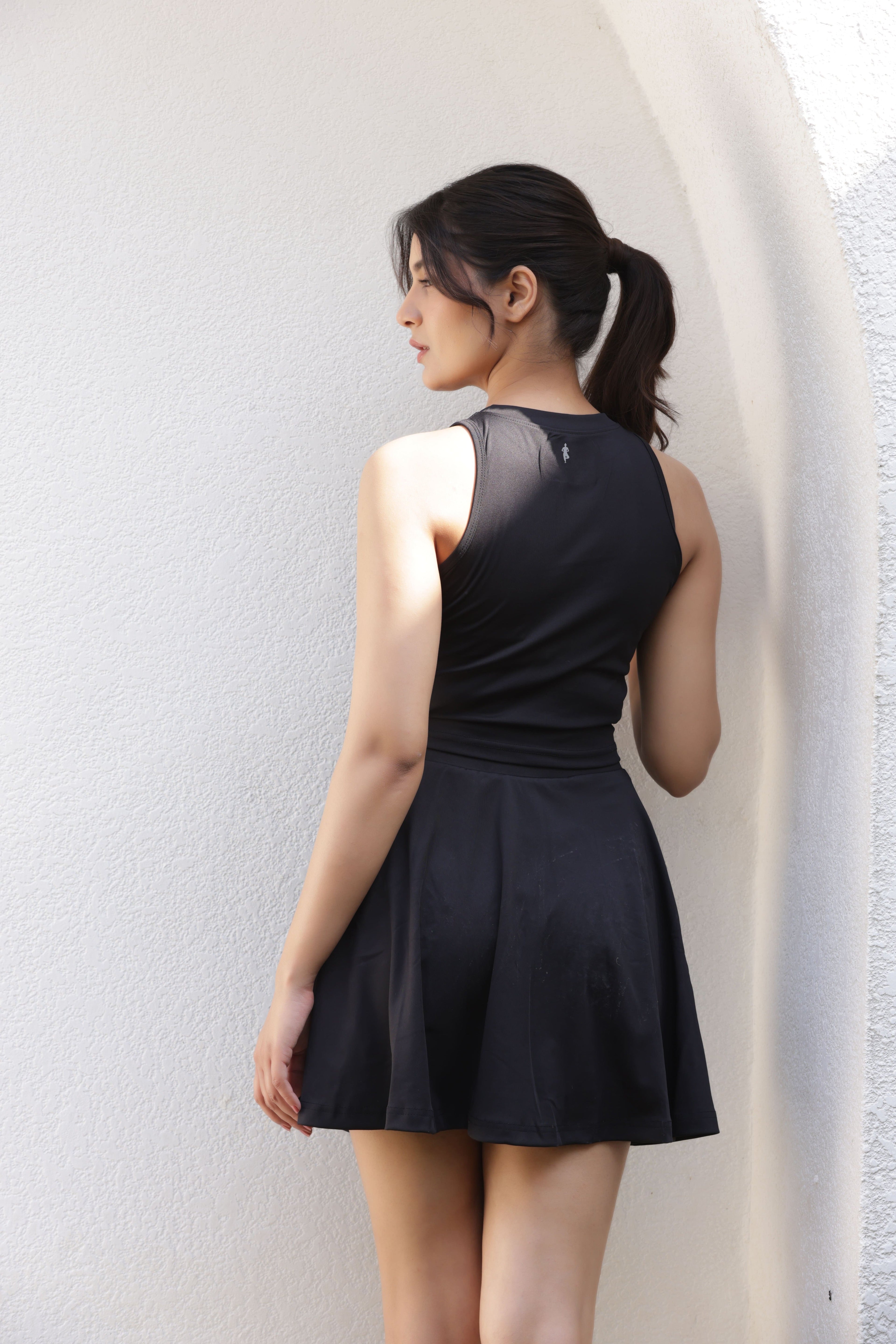 The Veronica 2-in-1 High-Waisted Active Skort Set - Black