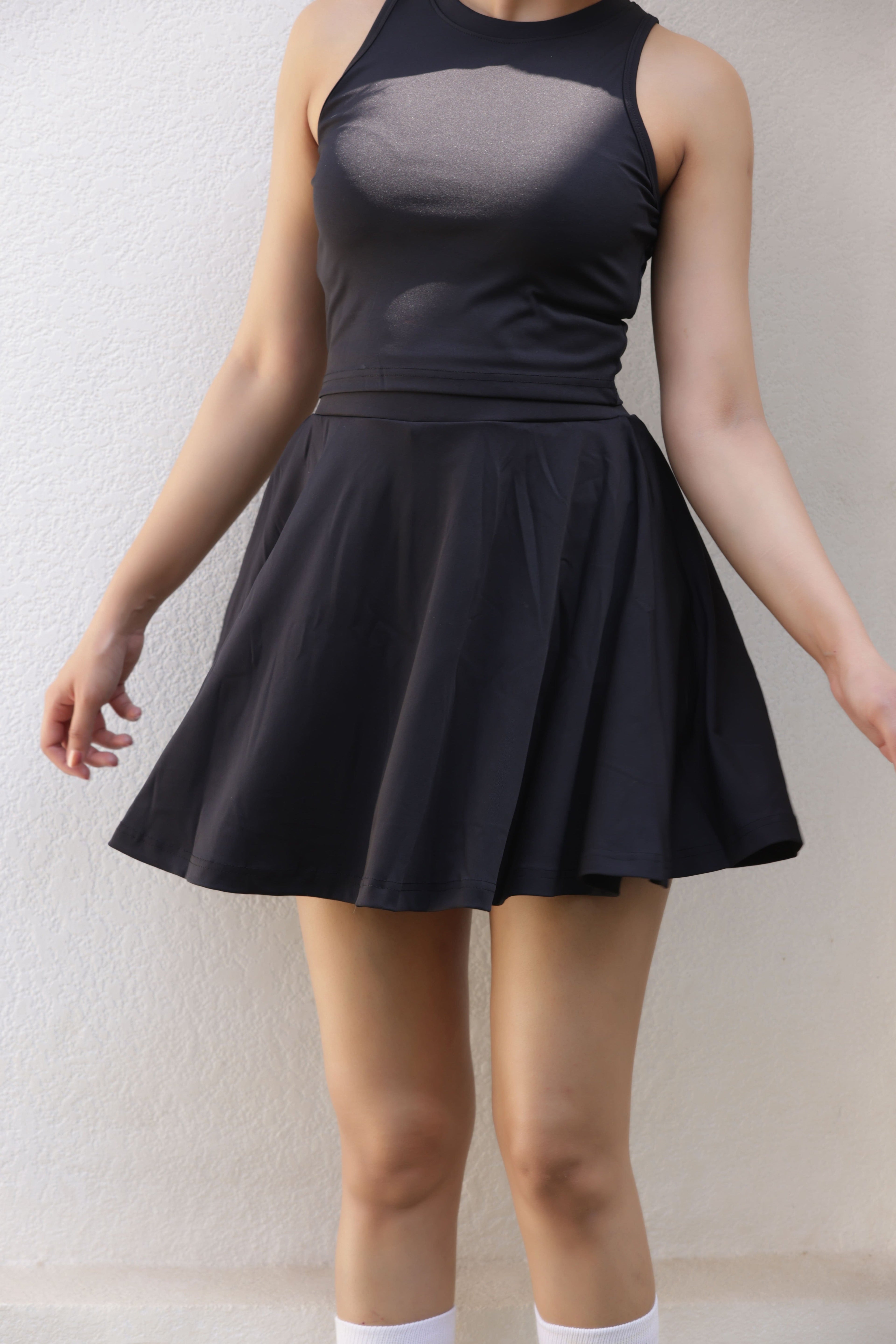 The Veronica 2-in-1 High-Waisted Active Skort Set - Black