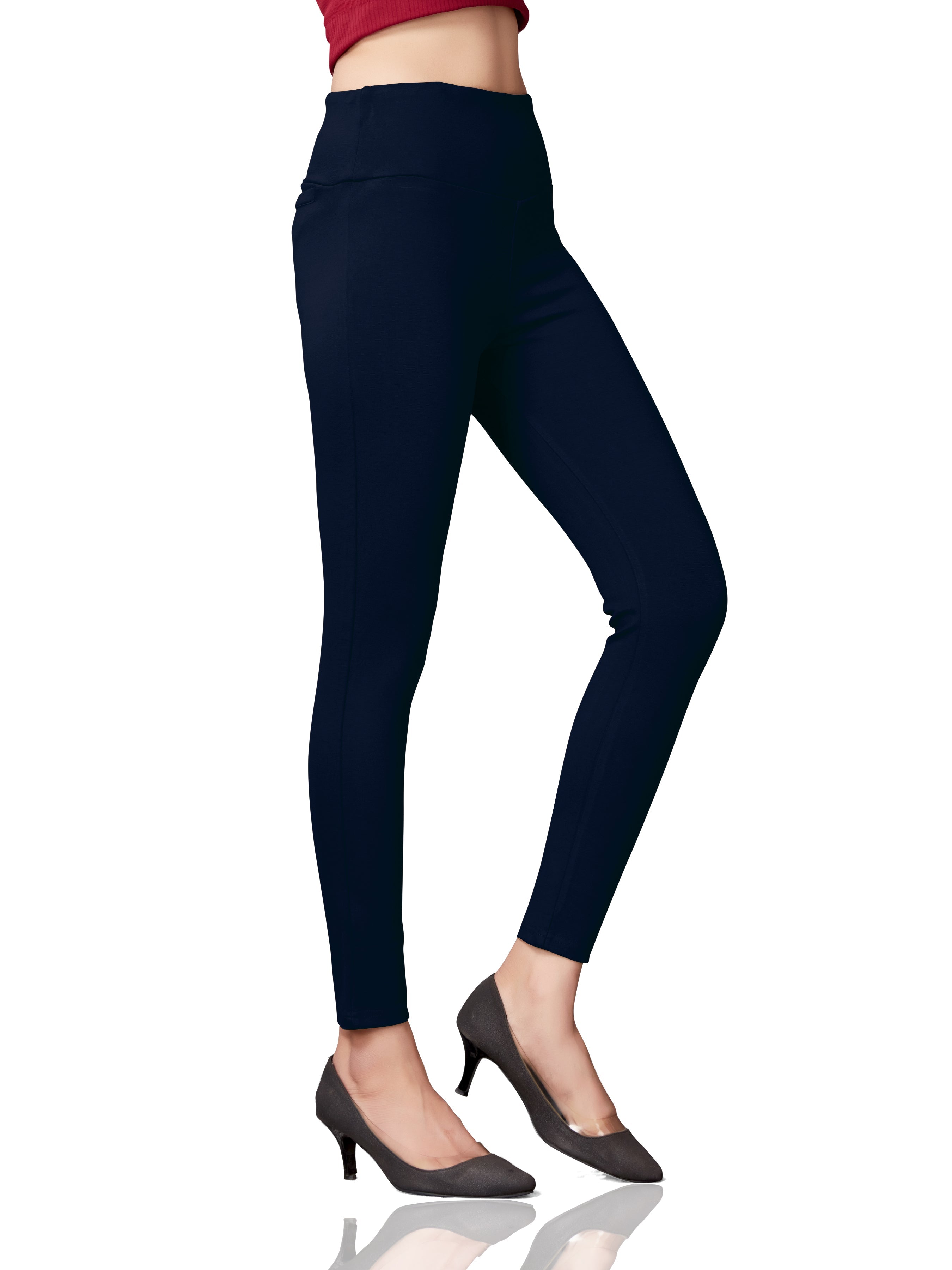 High Rise All Day Cotton Lycra Pant- Navy