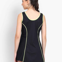 Sleeveless Colourblocked Swim Legsuit With Full Coverage