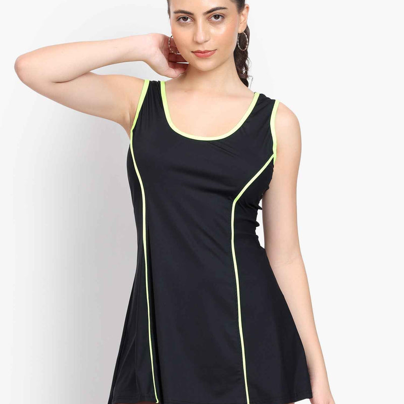 Sleeveless Colourblocked Swim Legsuit With Full Coverage