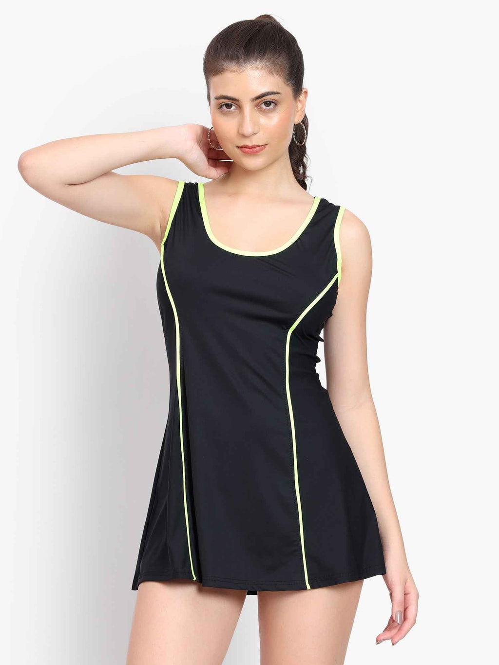 Sleeveless Colourblocked Swim Legsuit With Full Coverage