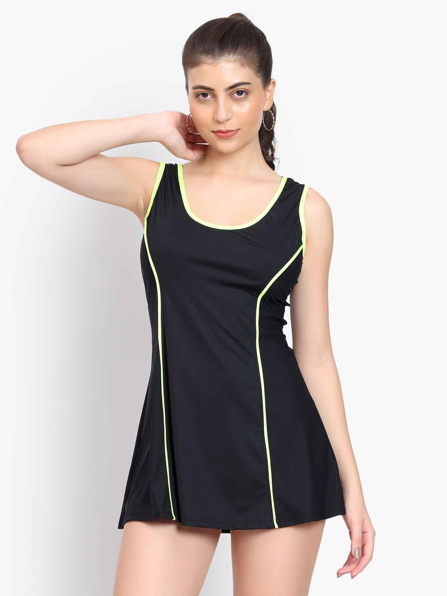 Sleeveless Colourblocked Swim Legsuit With Full Coverage