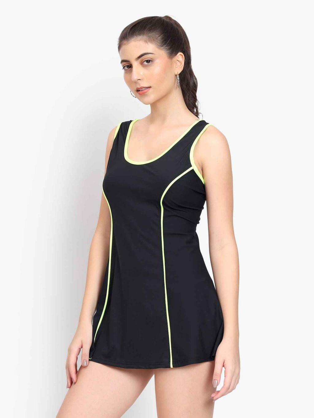 Sleeveless Colourblocked Swim Legsuit With Full Coverage