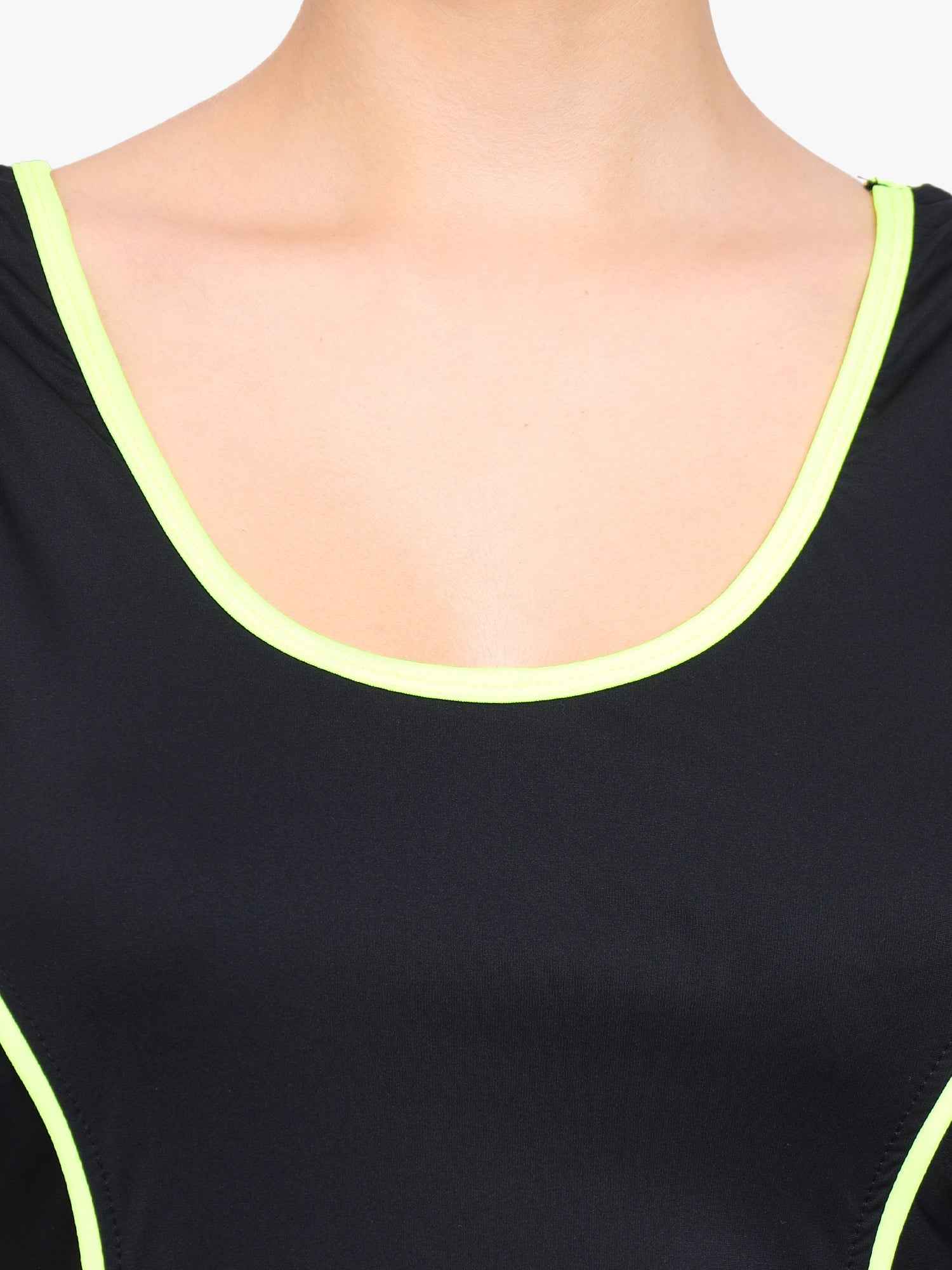 Sleeveless Colourblocked Swim Legsuit With Full Coverage