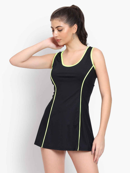 Sleeveless Colourblocked Swim Legsuit With Full Coverage