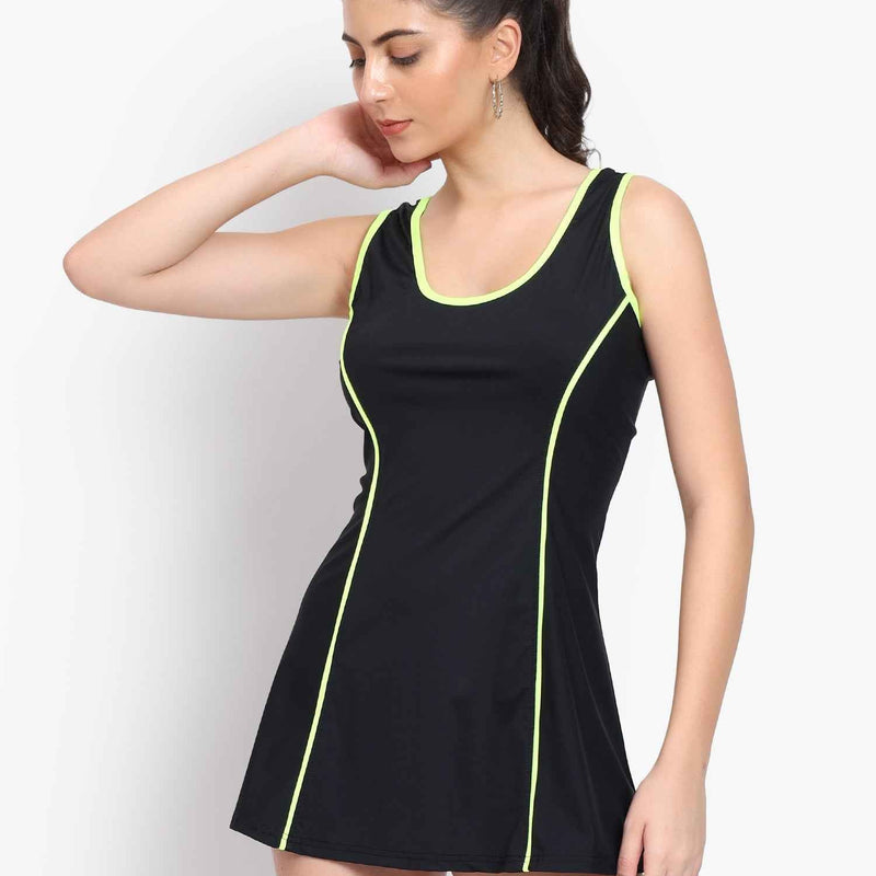 Sleeveless Colourblocked Swim Legsuit With Full Coverage