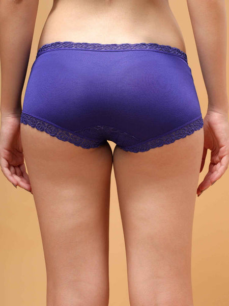 Women Front Lace Net Back Cotton Mid-Waist Hipster Panties