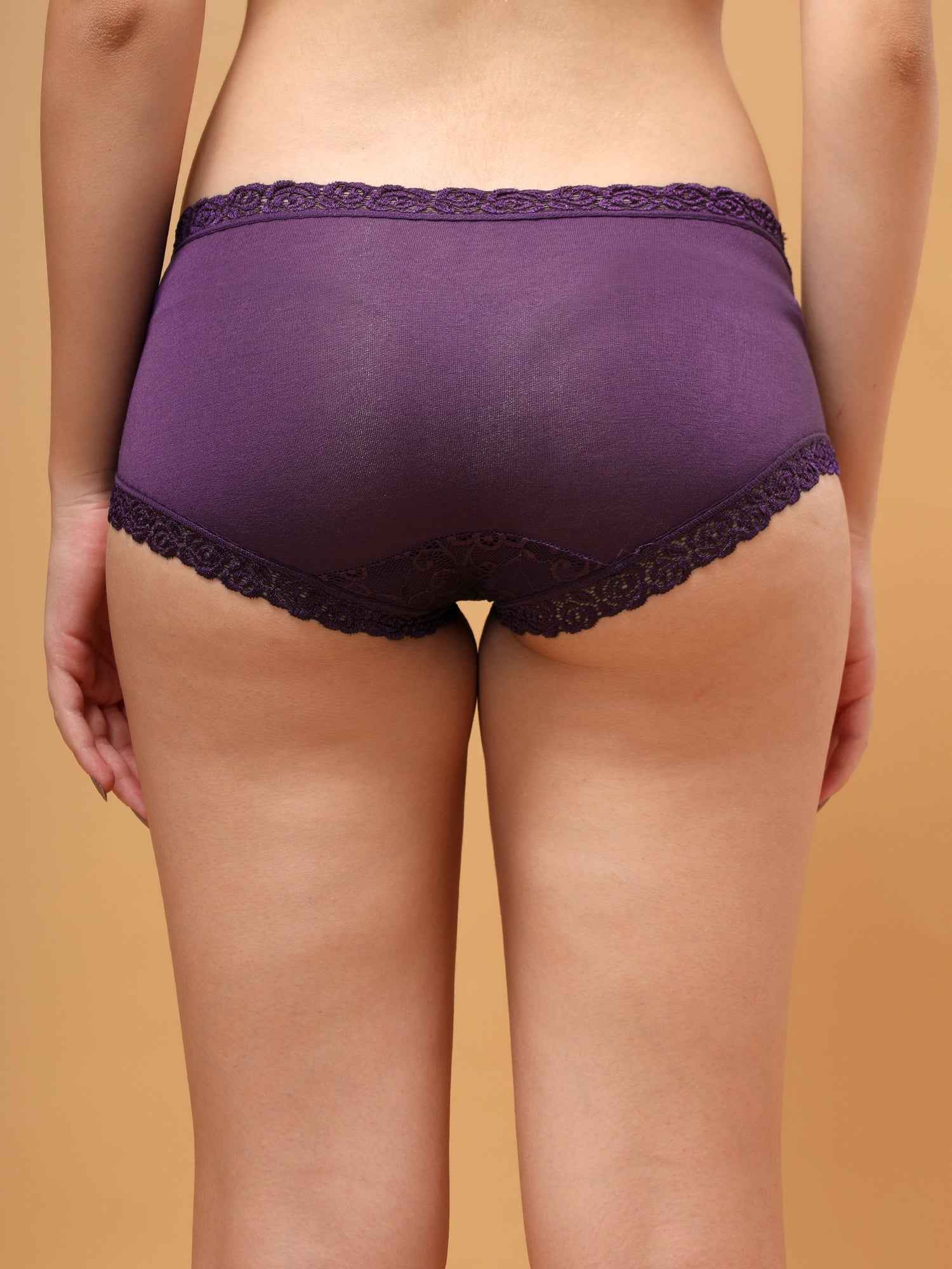 Women Front Lace Net Back Cotton Mid-Waist Hipster Panties