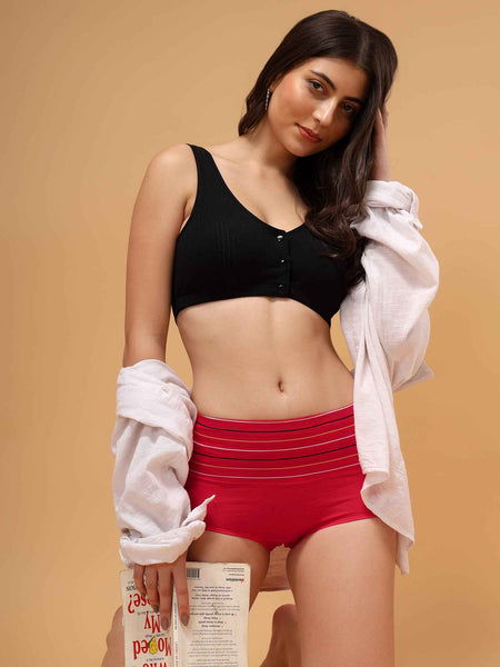 Women Striped Hipster Briefs High Waist Full Coverage Panty