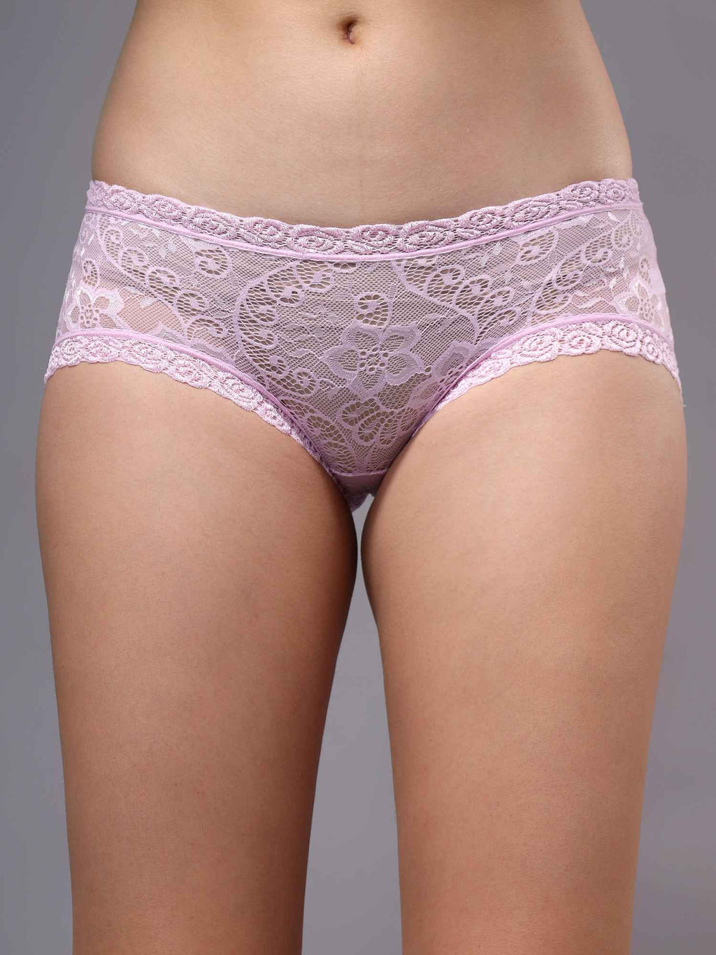 Women Front Lace Net Back Cotton Mid-Waist Hipster Panties