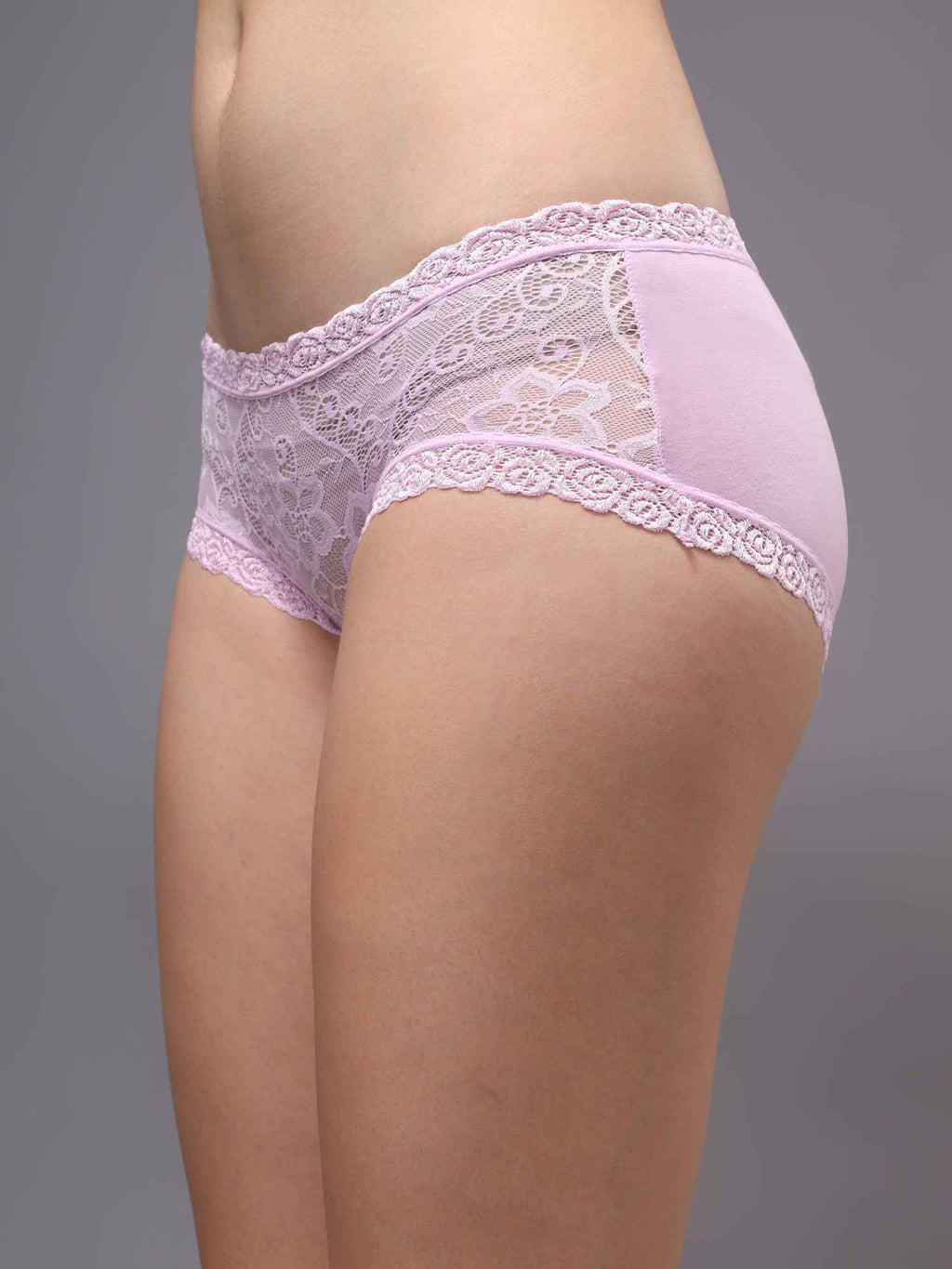 Women Front Lace Net Back Cotton Mid-Waist Hipster Panties