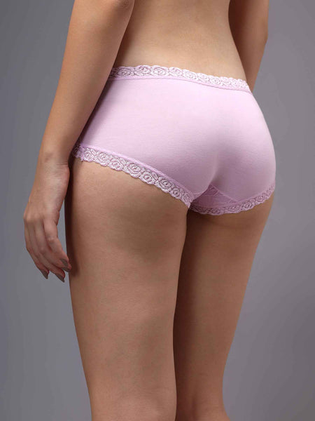Women Front Lace Net Back Cotton Mid-Waist Hipster Panties