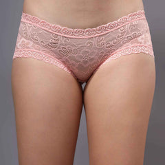 Women Front Lace Net Back Cotton Mid-Waist Hipster Panties