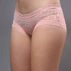Women Front Lace Net Back Cotton Mid-Waist Hipster Panties
