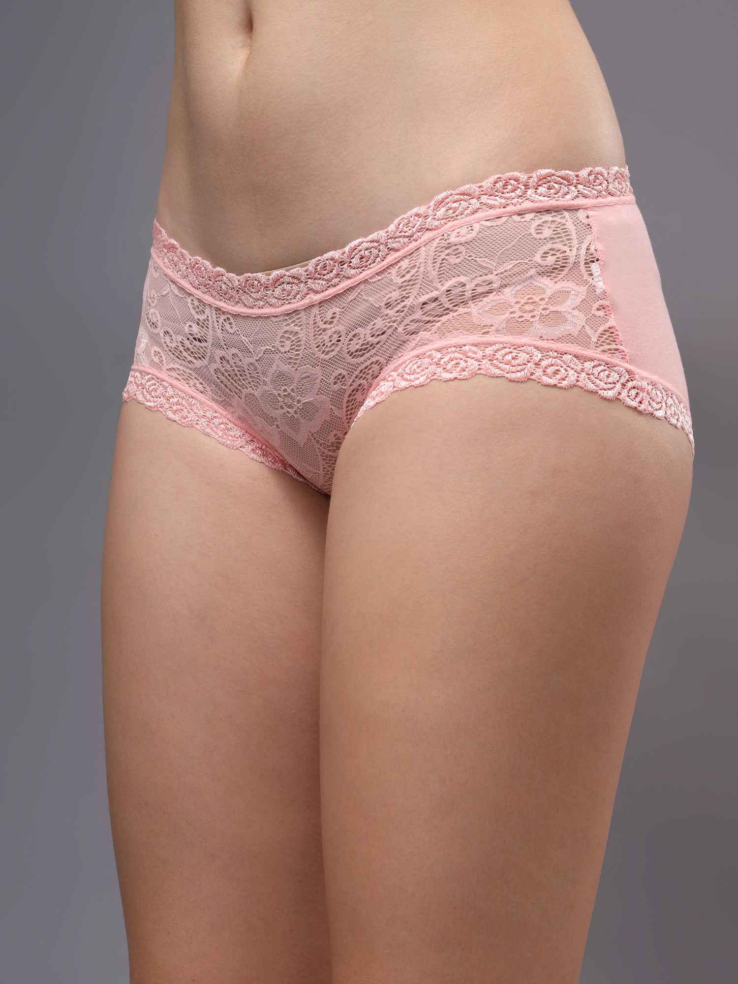 Women Front Lace Net Back Cotton Mid-Waist Hipster Panties