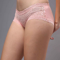 Women Front Lace Net Back Cotton Mid-Waist Hipster Panties