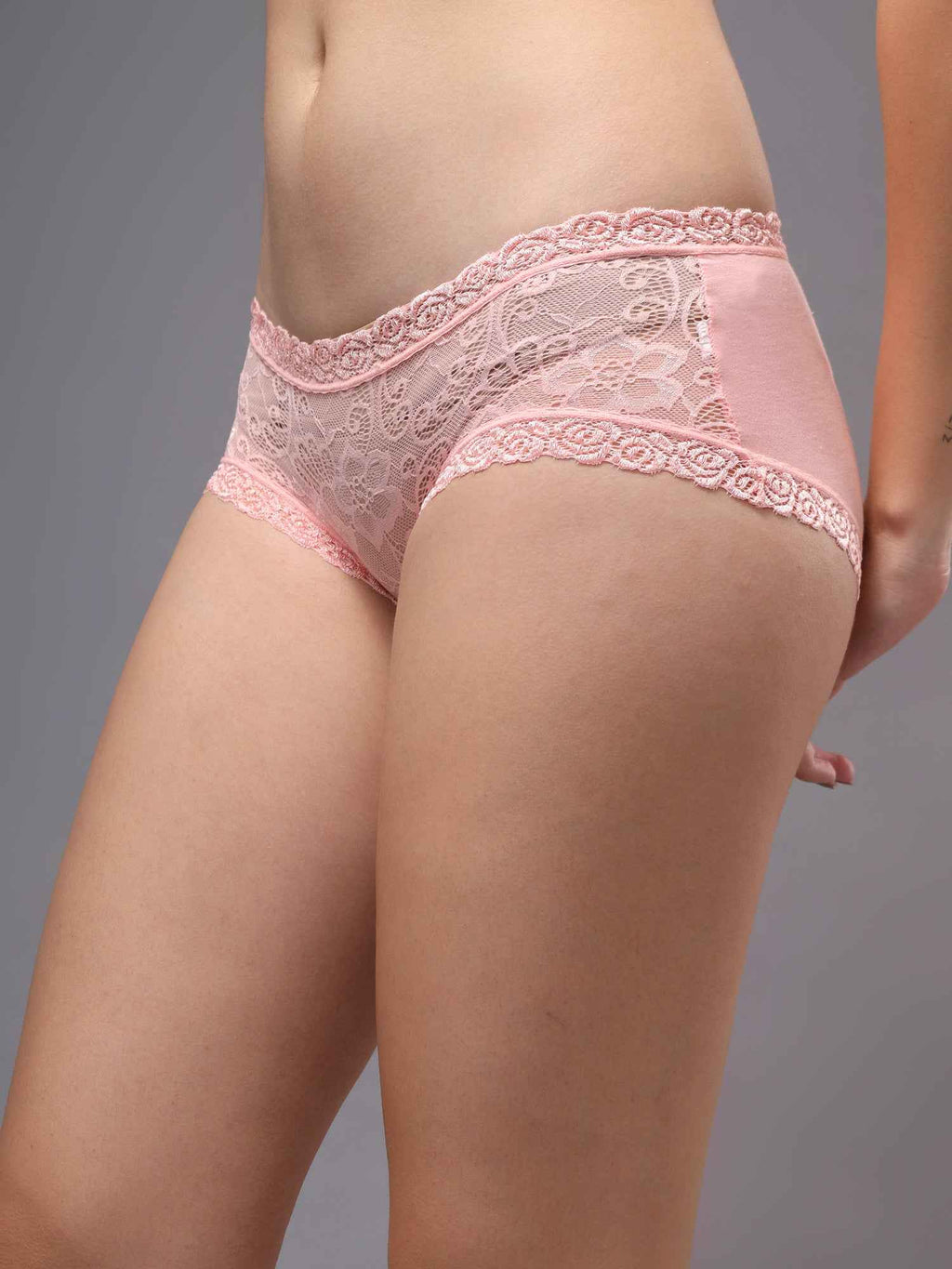 Women Front Lace Net Back Cotton Mid-Waist Hipster Panties