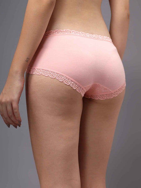 Women Front Lace Net Back Cotton Mid-Waist Hipster Panties