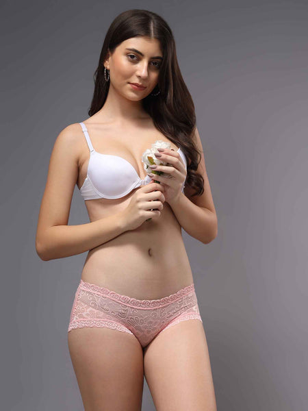 Women Front Lace Net Back Cotton Mid-Waist Hipster Panties