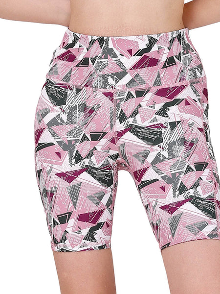 SOIE Woman - High Waist Knee Length Printed Sports Shorts With Pocket - Athleisure Shorts -for Women