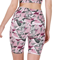 SOIE Woman - High Waist Knee Length Printed Sports Shorts With Pocket - Athleisure Shorts -for Women