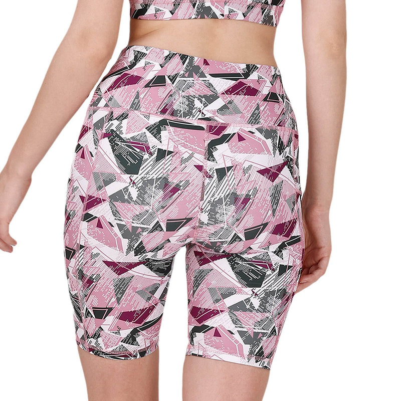 SOIE Woman - High Waist Knee Length Printed Sports Shorts With Pocket - Athleisure Shorts -for Women