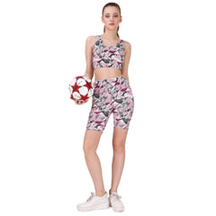 SOIE Woman - High Waist Knee Length Printed Sports Shorts With Pocket - Athleisure Shorts -for Women