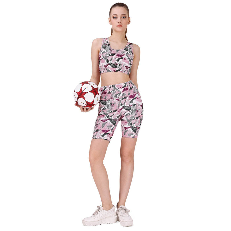 SOIE Woman - High Waist Knee Length Printed Sports Shorts With Pocket - Athleisure Shorts -for Women