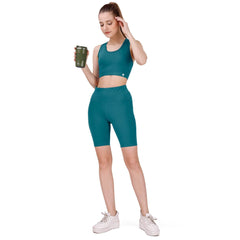SOIE Woman - High Waist Knee Length Solid Sports Shorts With Pocket - Athleisure Shorts -for Women