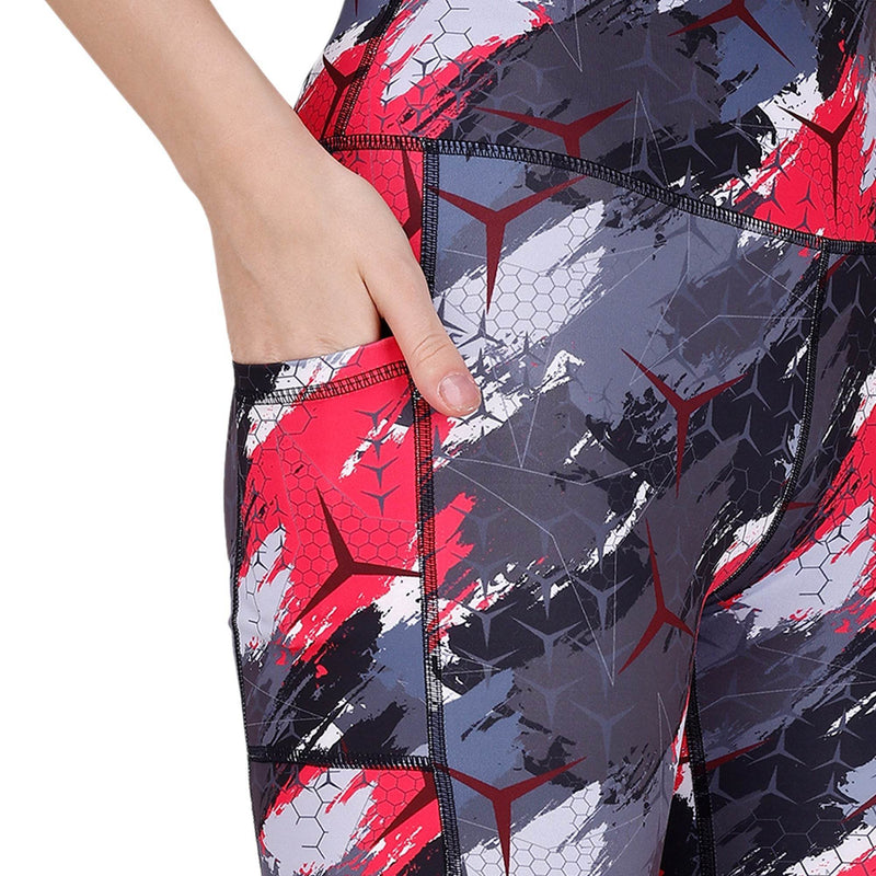 SOIE Woman - High Waist Knee Length Printed Sports Shorts With Pocket - Athleisure Shorts -for Women