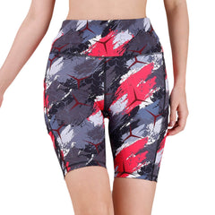 SOIE Woman - High Waist Knee Length Printed Sports Shorts With Pocket - Athleisure Shorts -for Women