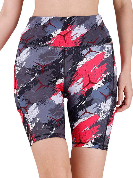 SOIE Woman - High Waist Knee Length Printed Sports Shorts With Pocket - Athleisure Shorts -for Women