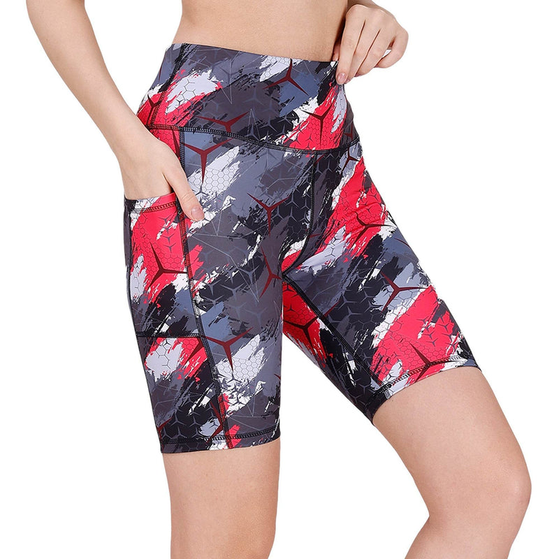 SOIE Woman - High Waist Knee Length Printed Sports Shorts With Pocket - Athleisure Shorts -for Women