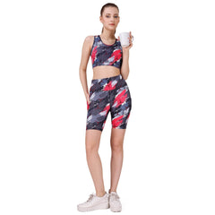 SOIE Woman - High Waist Knee Length Printed Sports Shorts With Pocket - Athleisure Shorts -for Women