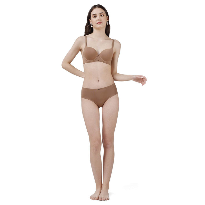 SOIE Woman - Medium Coverage Padded Wired T-shirt Bra with High Rise Full Coverage Brief - -for Women